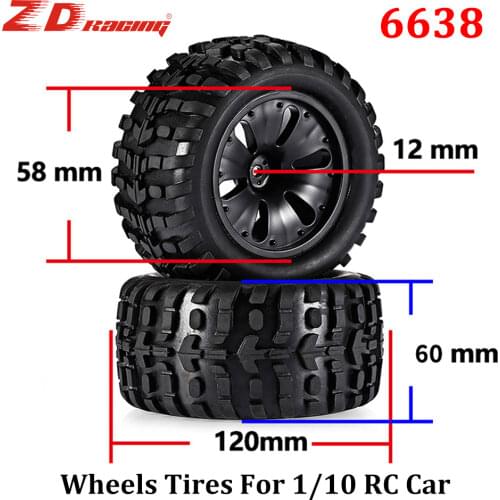 ZD Racing 2PCS 4PCS 6638 120mm Wheels Monster Truck Tires Rc Crawler Tires Wheels Off Road for 1/10 RC Car SCX10 TRX-4 Traxxas