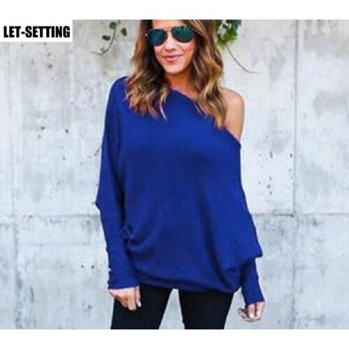 Sexy off-the-shoulder long bat sleeve thread knitting solid women clothing S-5XL spring/autumn/winter new fashion