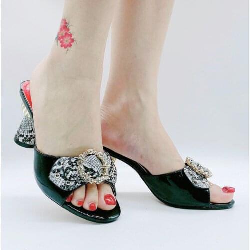 Bowknot Italian Slippers for Ladies Women High Heels Outdoor Round Toe 41 42 Plus Size High Slippers Woman Sandals Summer