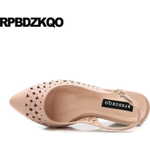 Ladies pumps white wedge high heels nude platform genuine leather slingback 2019 size 4 34 33 pointed toe fashion european red