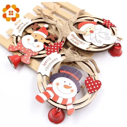 1PCS Round Wooden with Bell Wood Crafts DIY Creative Christmas Pendants Decoration Christmas Ornaments Party Home Decor Supplies