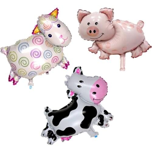 10pcs/lot Mini Animal Foil Balloons 40x30cm Cartoon Pig Sheep Baby Shower Birthday Party Decor Safari Zoo cow Ballons Toys