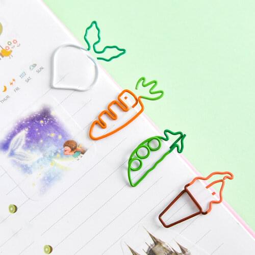 10 Pcs Kawaii Cartoon Vegetable Carrot Ice Cream Paper Clip Creative Metal Bookmark DIY Student Read Label Supplies Stationery