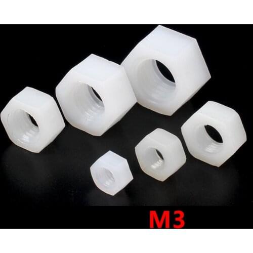 1000pcs Metric Thread M3 White Nylon Hexagon Hex Nut Plastic Nuts NY66
