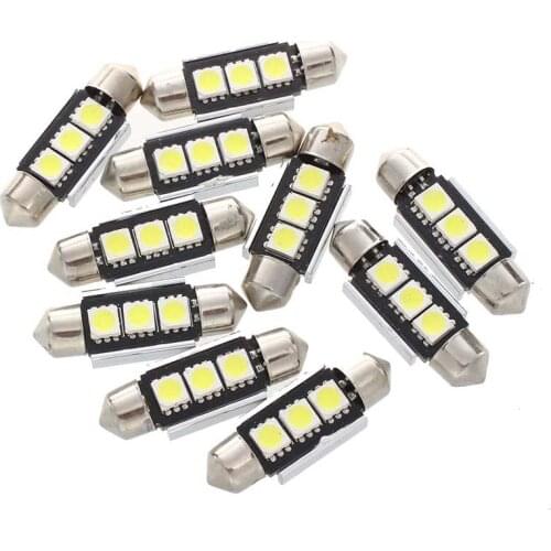 10X 36MM Bulb Lamp 3 LED 5050 SMD CANBUS White Car e
