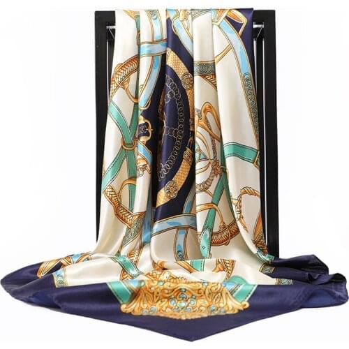 2021 Fashion Silk Scarf Women Foulard 90*90cm Square Headscarf Neckerchief Lady Shawl Wrap Muffler Bandanna Female Print Hijabs