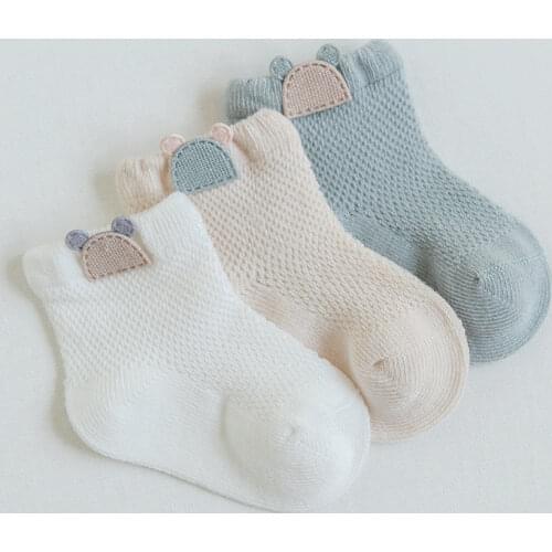 2021 summer thin section solid color baby socks combed cotton cartoon mesh baby socks men and women childrens socks 3pcs/set