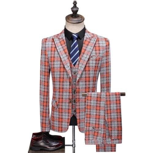 M-5XL Ivory、Orange、 Grey Man Wedding Suit Latest Coat Pant Design Party Prom Men Blazer With Vest+Pants 3Pcs Casacos Homens