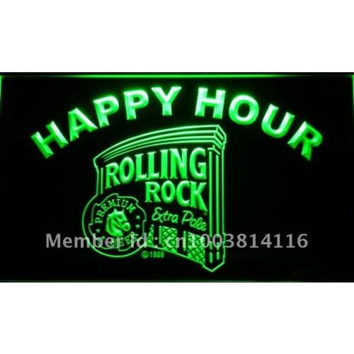 607 Rolling Rock Beer Happy Hour Bar LED Neon Light Signs with On/Off Switch 20+ Colors 5 Sizes to choose