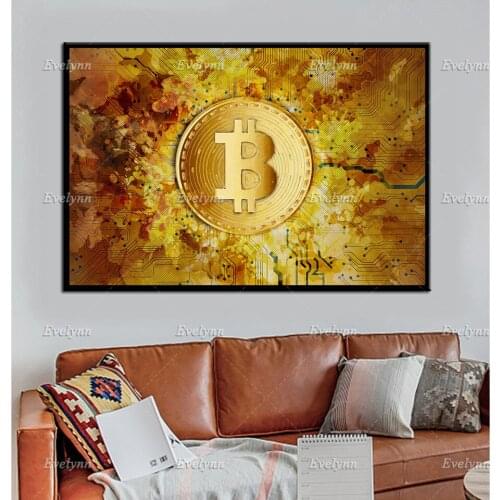 Abstract Bitcoin Painting,Bitcoin Canvas Print,Bitcoin Wall Art Poster Wall Art Modular Pictures Living Room Decoration Painting