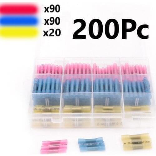 200Pcs Automotive Crimp Waterproof Cable Terminals Heat Shrinkable Butt Connectors