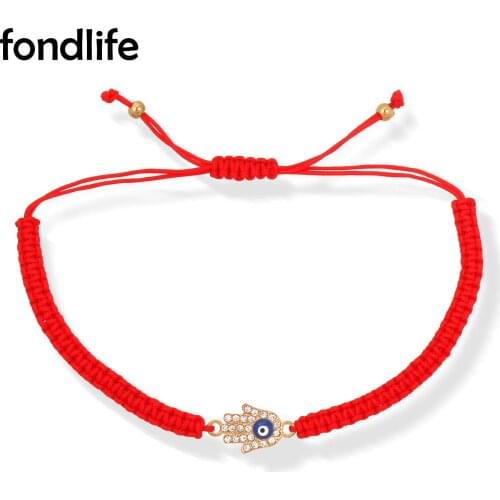 Zinc Alloy Hamsa Hand Evil Eye Macrame Bracelet Women Red Cord Simple Charm Handmade Rope Good Luck Turkish Jewelry Present