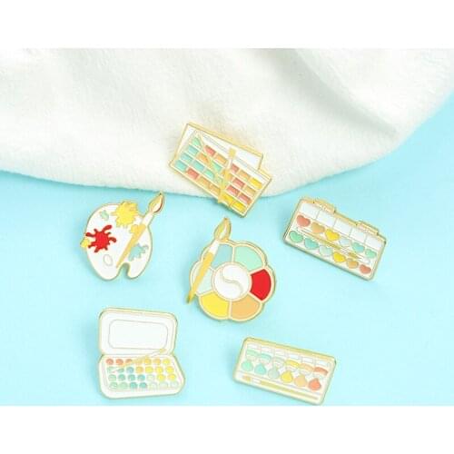 Cute Palette Painting Enamel Pins Brush Pen Collar Pin Watercolor Oil Acrylic Paints Brooches Men Women Art Jewelry Artist Gifts