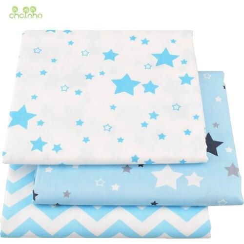 Chainho,Light Blue Star,Print Twill Cotton Fabric For DIY Quilting Sewing/Tissue Of Baby&Child/Sheet,Pillow Material,Half Meter
