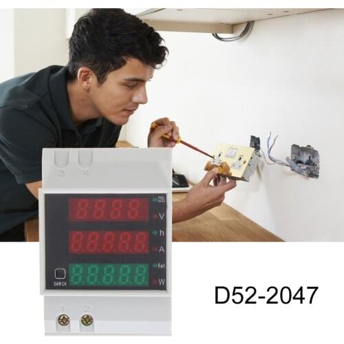 D52-2047 Din Rail Ammeter Voltmeter Voltage Test Easily Carrying Active Power Factor Time Energy Lightweight Gadgets