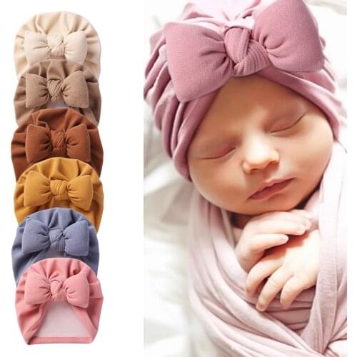 Boutique Faux Cashmere Baby Hat Warm Autumn Winter Beanies Solid Bow Topknot Bonnet Infant Boys Girls Caps New Turban Headwraps