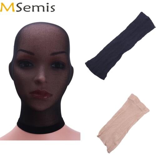Women Men Erotic Lingerie See Through Sheer Stockings Headgear Sexy Cosplay Restraints Full Head Cover Elastic Hosiery Mask Hood