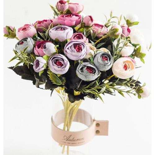 European Artificial Flowers Silk Tea Rose Bridal Bouquet Wedding Home Garden Retro Fake Plants Party DIY Christmas Decoration