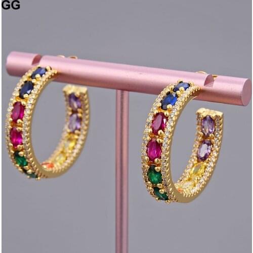 GG Jewelry Rainbow Zirconia Earrings Circle Stud Earrings Gold Color Women Fashion Jewelry