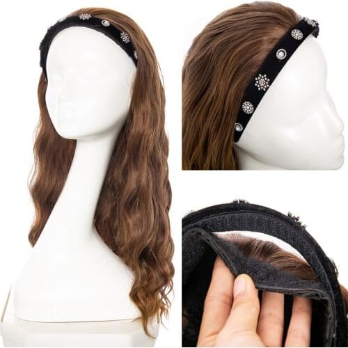 Gres Synthetic Headband Wig for Women Half Wig with Removable Headband High Temperature Fiber Long Water Wave Female Wigs