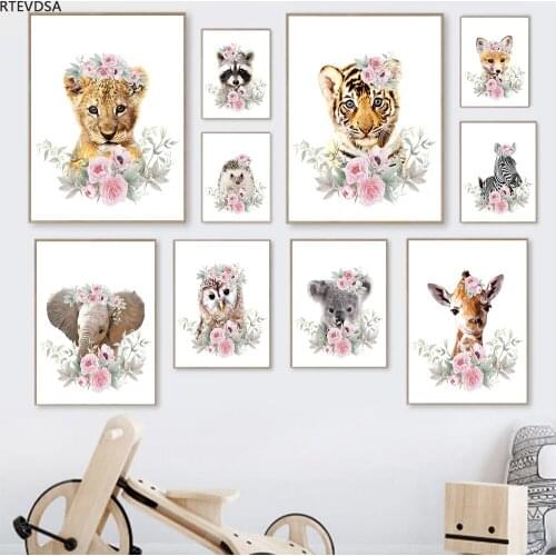 Canvas animal wall art lion elephant tiger zebra poster and modern minimalist photo wall living room bedroom decoration