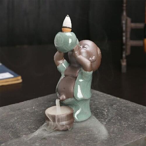 Ceramic Incense Censer Ge Kiln Little Monk Backflow Incense Frog Waterfall Burner Lotus Incense Stick Holder Chrimas Gift Mother