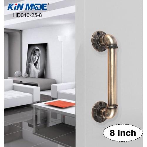 KIN MADE Rustic Brass 8" C/C Antique Bronze pipe Handle Tubular barn wood door pull