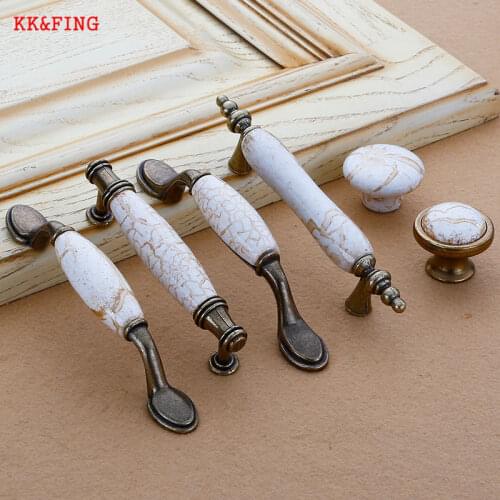 KK&FING Antique Bronze Marble Lines Ceramic Cabinet Handles Zinc Alloy Drawer Knobs Kitchen Cupboard Door Pulls Furniture Handle