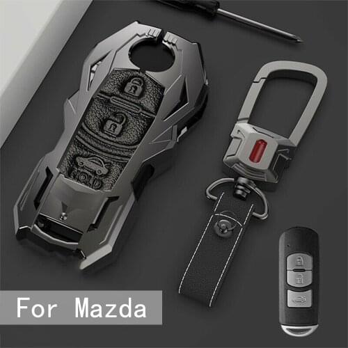 Zinc Alloy Leather Car Smart Remote Key Case Cover Fob Protecttor Accessories Fit For Mazda 2/3/6/CX3/CX5/CX9/MX5