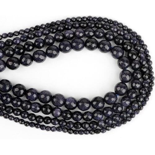 38cm Blue Sand 4/6/8/10mm Faceted Natural Stone Round Ball Beads for DIY Necklace Bracelet Earring Jewelry Making Findings