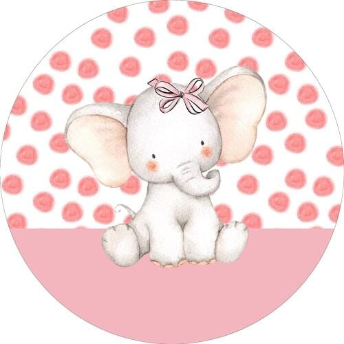 Round circle background pink girl baby shower backdrop watercolor cute elaphant kids birthday Party decor table Covers YY-644