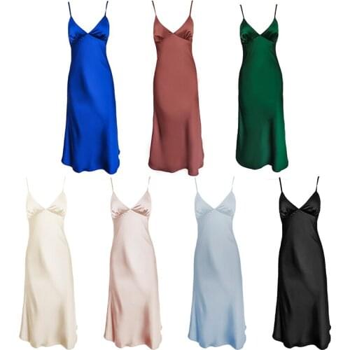 Summer Fashion Sling Dress Sexy V-neck Satin Soft Sling Stretch Satin Comfortable Skirts Temperament Elegant Slim Dress