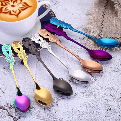 Stainless Steel Tableware Golden Creative Rose Flower Dessert Coffee Stirring Spoon Fashion Souvenir Accessories