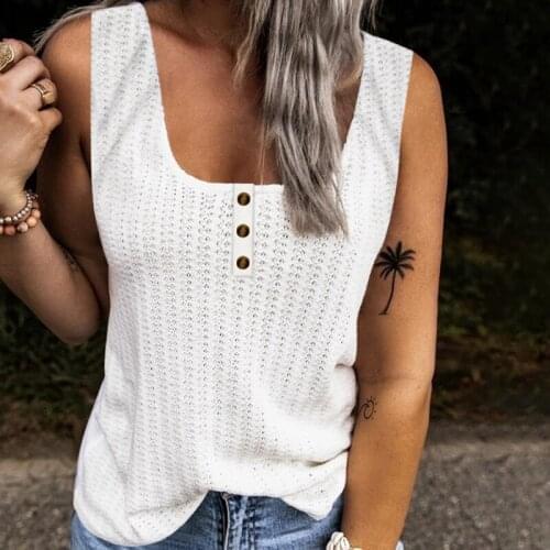 Womens Summer Tank Tops Vest Casual Sleeveless Solid Button Camisole Ladies Off Shoulder Loose