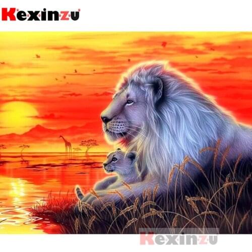 Kexinzu Full 5D DIY Square/Round Diamond Painting"Sunset lion"3D Embroidery Cross Stitch Mosaic diamondpainting Gift K6608