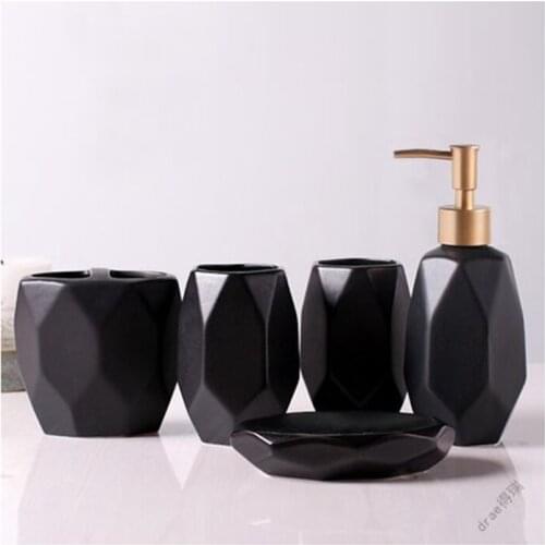 Nordic Bathroom Ceramic Five-piece Set Toilet Supplies Irregular Shaped Gargle Cup Lotion Bottle Toothbrush Holder Soap Dish