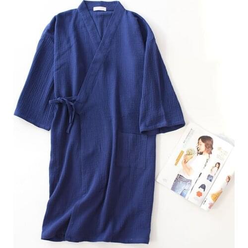 Sleeprobe home Leisure wear Unisex thin Robe Loose men and Women Japanese Style bathrobe 100% cotton Craped Sleepwear