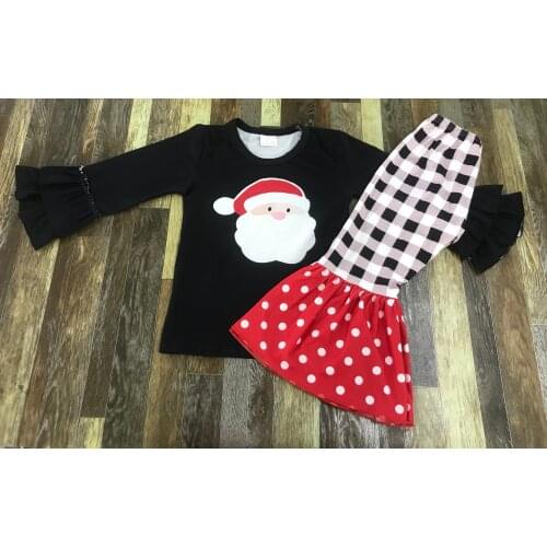 Baby girl autumn Christmas cute cartoon Santa Claus design black long-sleeved polka dot bell base suit