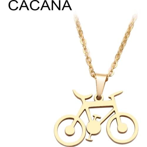 CACANA Stainless Steel Necklace For Women Man Classic Bicycle Gold And Silver Color Choker Pendant Necklace Engagement Jewelry