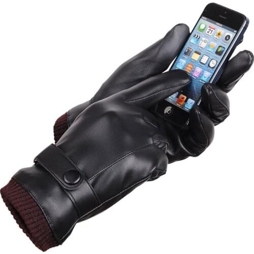 Touch screen gloves autumn and winter wash leather PU plus velvet warm ladies couple driving bike riding gloves