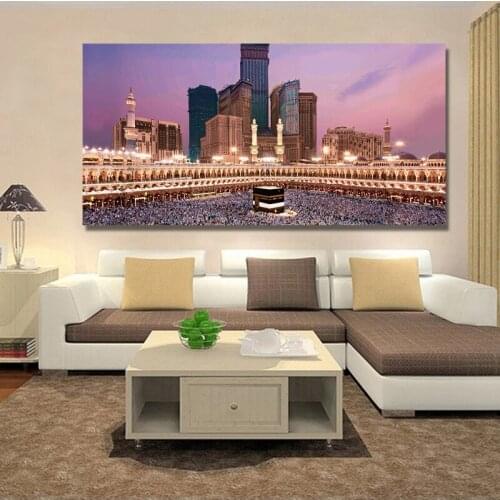 Modern Landscape Islamic Calligraphy Mecca The Caaba Posters and Prints Canvas Painting Wall Art Picture for Living Room