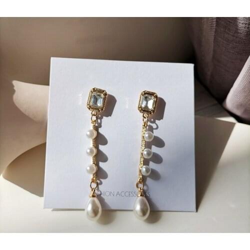 S925 needle Trendy Jewelry Glass Earrings Popular Design Sweet Simulated Pearl Dangle Drop Earrings For Women Jewelry Gifts