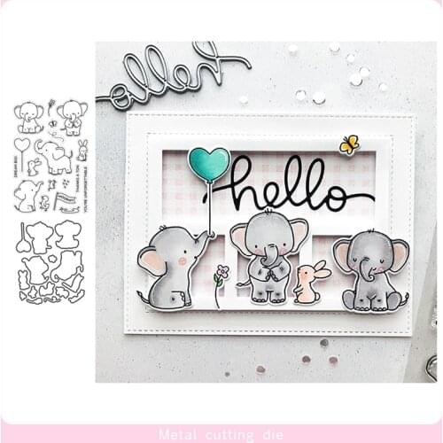 Elephant Friends Stamp and Metal Cutting Dies DIY Scrapbooking for Photo Album Decorative Silicone Clear Stamps 2019 winter