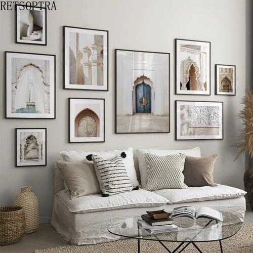 Nordic Modern Muslim Architectural Poster Home Decoration Wall Art Painting Living Room Frameless Door Canvas Prints Pictures