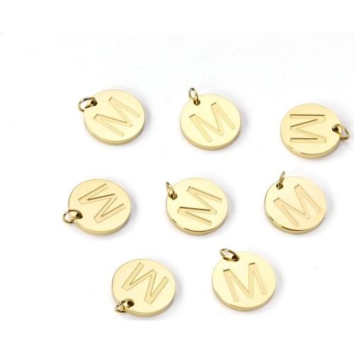ASON 10pcs/Lot Jewelry Findings Stainless Steel Round 26 Letter Charms For Necklace Accessories Gold Color DIY Jewelry Bulk