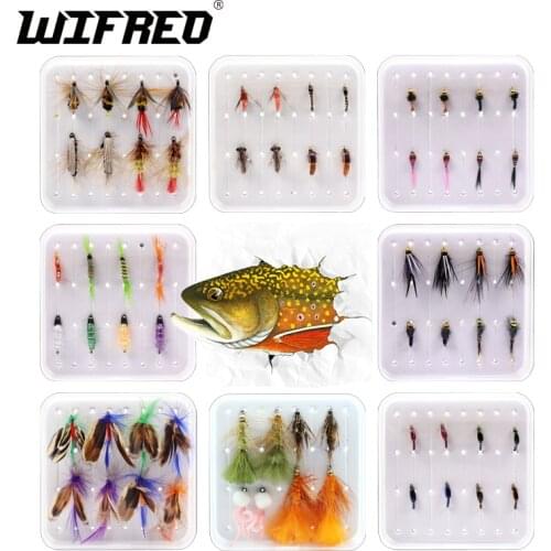 Wifreo 8PCS/Box Nymph Fly Fishing Bait Dry/Wet Flies Ice Fishing Fly Lure Wobbler isca Artificial Bait with Free Box for Fishing