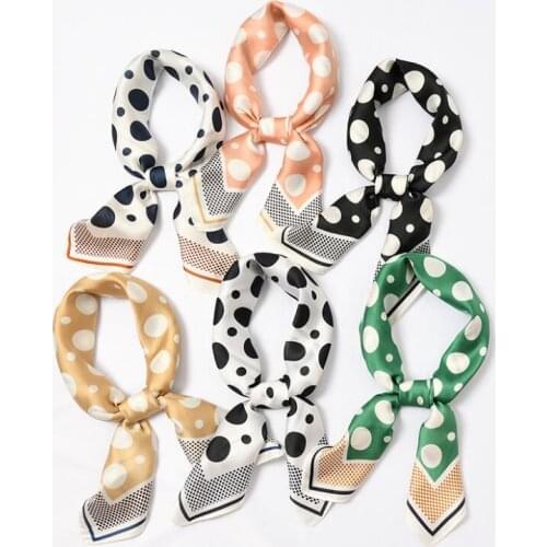 Yishine New 70x70cm Women Multifunction Polyester Silk Scarf Dots Prints Satin Small Square Wraps Scarves Neckwear Handkerchief