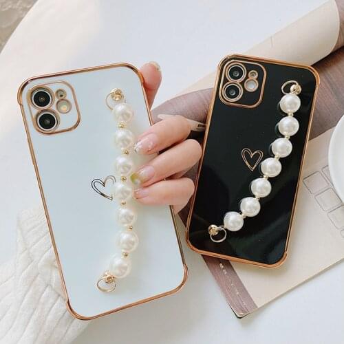 Plating Cute Pearl Bracelet Camera Protection Soft Phone Cases For iphone 12 Pro Max 11 MiNi XR X XS Max 7 8 plus SE 2020 Cover