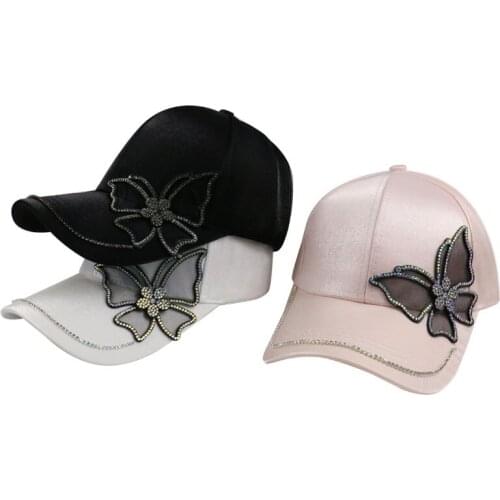 Women Rhinestone Butterfly Baseball Cap Girls Hip Hop Sun Hat