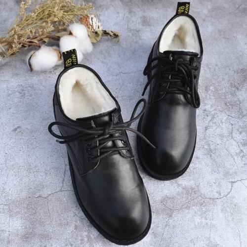 Womens Winter Shoes 100% Genuine Leather Womens Moccasins With Fur 2020 Winter Shoes Woman Lace up Wool Warm Shoes